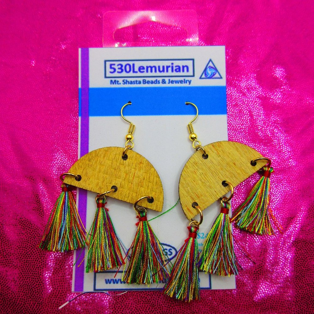 Rainbow Tassel Wood Earrings